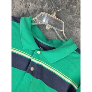 Chaps Mens XXL Polo Shirt Green Navy Blue Striped Pique Cotton Short Sleeve